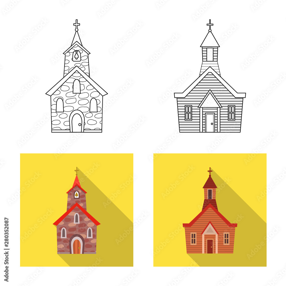 Vector illustration of cult and temple logo. Collection of cult and parish vector icon for stock.