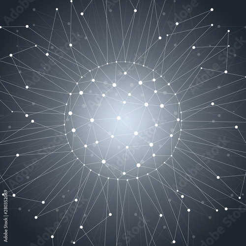 Geometric pattern with connected lines and dots.