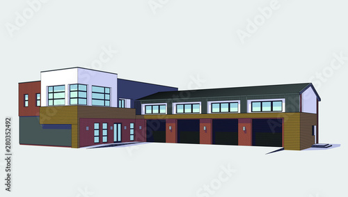 3d automobile repair shop. Architectural blueprint.