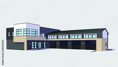 3d automobile repair shop. Architectural blueprint.