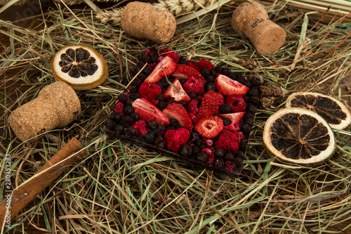 christmas decoration strawberry with chocolad  photo