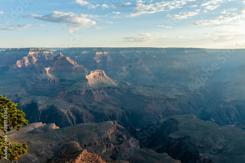 The rising sun over the grand canyon near Yavapai Point  on the southern Rim.