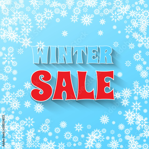 Winter Sale banner. Snowflakes and Winter Sale phrase on blue background.