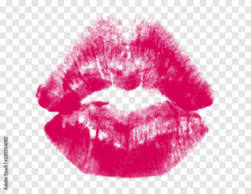 Realistic vector lip imprint isolated on white background. Decorative element for print or design.