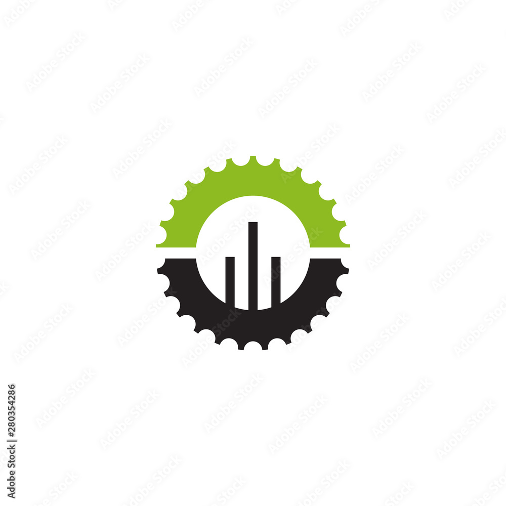 Industrial company logo design vector template with gear icon Industrial company logo design vector template with gear icon