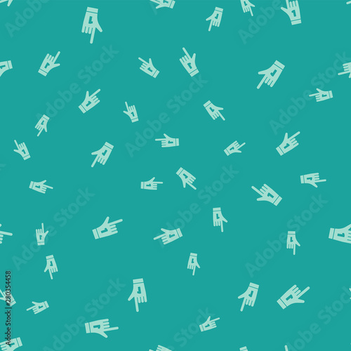 Green Number 1 one fan hand glove with finger raised icon isolated seamless pattern on green background. Symbol of team support in competitions. Vector Illustration