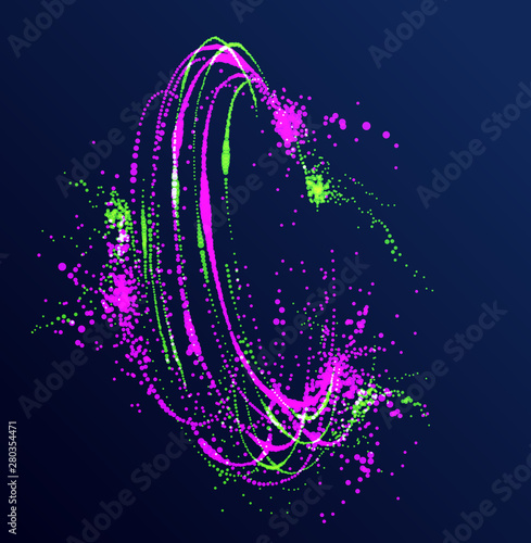 Dots particles flowing vortex vector abstract background, biology science theme whirl design, dynamic elements in spin motion.