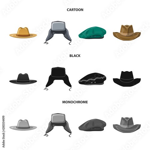 Vector design of headgear and cap symbol. Set of headgear and accessory stock vector illustration.