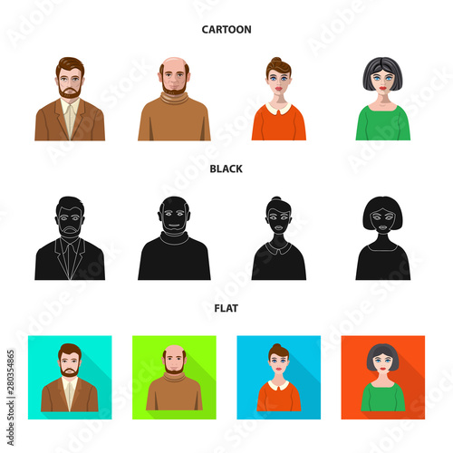 Vector design of hairstyle and profession symbol. Set of hairstyle and character stock vector illustration.