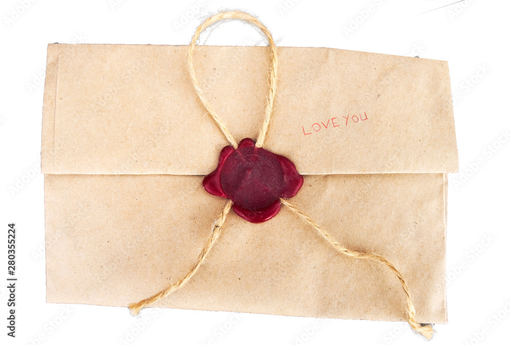 Retro envelope on a white background with love inscription. Retro envelope on a white background with love inscription.