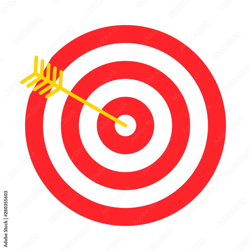 Arrow hitting the center of target vector illustration, flat style icon Arrow hitting the center of target vector illustration, flat style icon