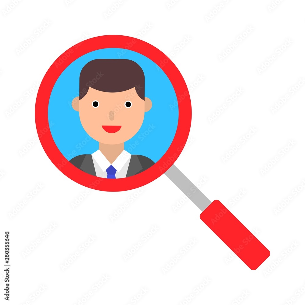 View face with magnifying glass vector illustration, flat style icon