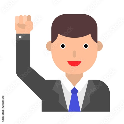Businessman raising right arm vector illustration, flat style icon