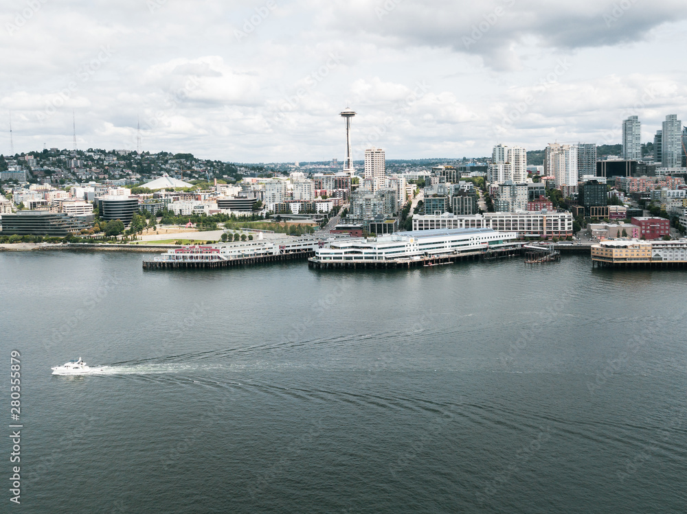 Downtown Seattle waterfront aerial pier landscape views
