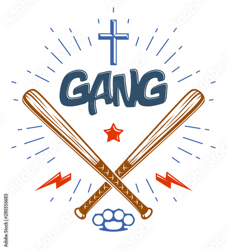 Baseball bats crossed vector criminal gang logo or sign, gangster style theme.