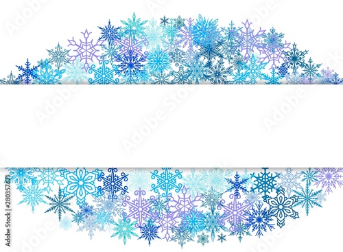 Snowflakes design for winter with place text space vector illustration. Abstract paper craft snow flakes background. Greeting card for snow and ice winter. Snowing poster or banner.