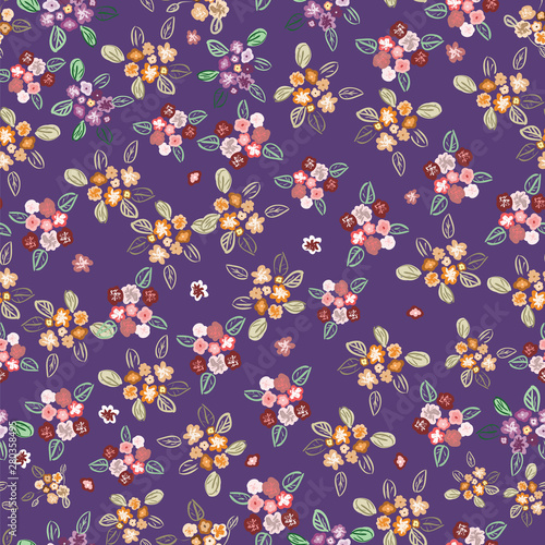 Abstract seamless pattern of cute hand painted simple flowers
