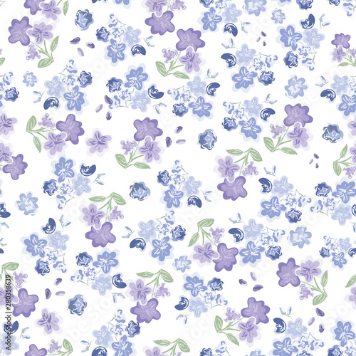 Abstract seamless pattern of cute hand painted simple flowers