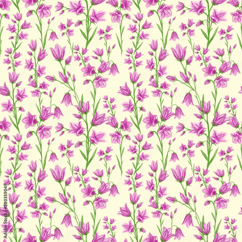 Pattern with flowers bells. Beautiful bright pattern. Suitable for printing on fabric and paper.