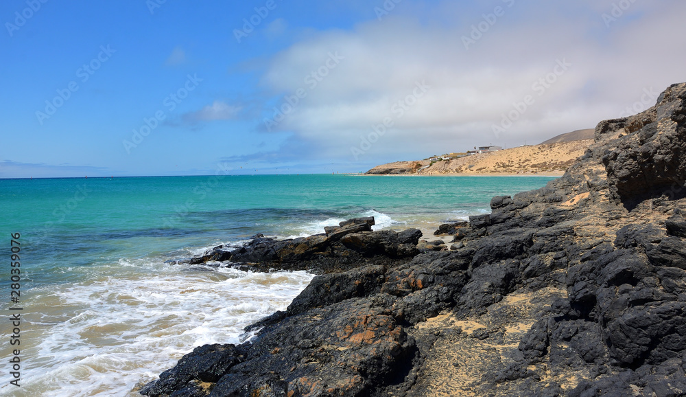 Empty Rocky Beach with Turquoise Water in Fuerteventura, Canary Islands
