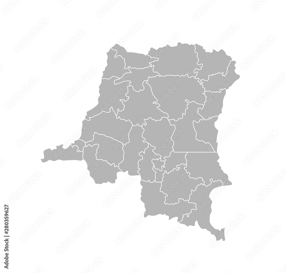 Vector isolated illustration of simplified administrative map of Democratic Republic of the Congo. Borders of the provinces (regions). Grey silhouettes. White outline