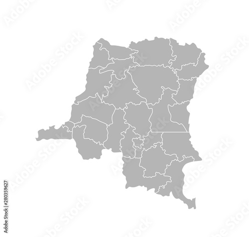 Vector isolated illustration of simplified administrative map of Democratic Republic of the Congo. Borders of the provinces  regions . Grey silhouettes. White outline