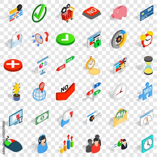Usage icons set. Isometric style of 36 usage vector icons for web for any design