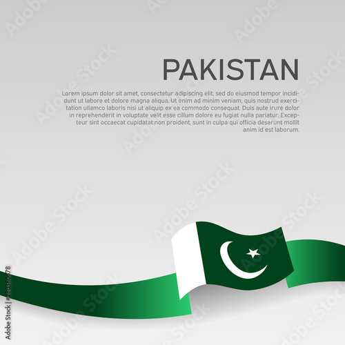 Pakistan flag background. Wavy ribbon colors flag of pakistan on white background. National poster. Vector illustration. State patriotic banner, cover