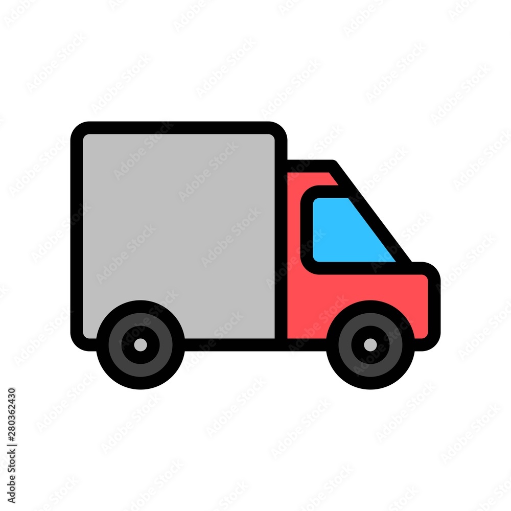 editable outline icon of a shipping transport truck in flat design.