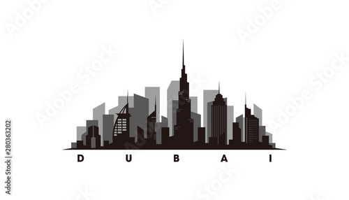 Dubai skyline and landmarks silhouette vector