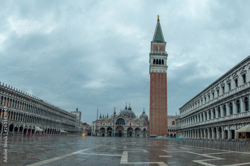 Venice, Italy. Piazza San Marco with the Basilica of Saint Mark and the bell tower of St Mark's Campanile