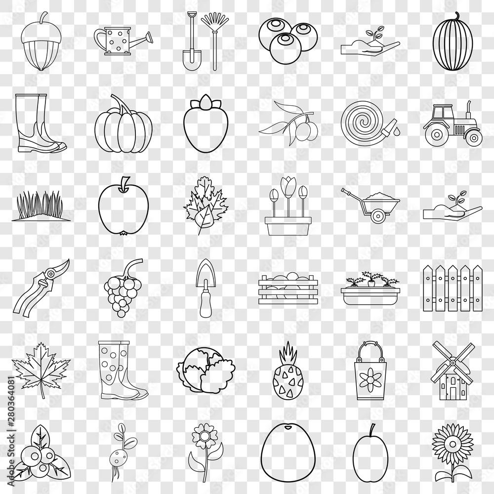 Shovel icons set. Outline style of 36 shovel vector icons for web for any design