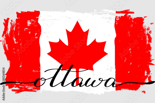 Ottawa Canada flag grunge painted handwriting vector. There are true colors og the flag