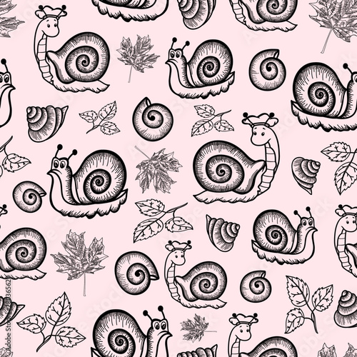 pattern snails seamless background autumn twigs shells wallpaper kids color doodles