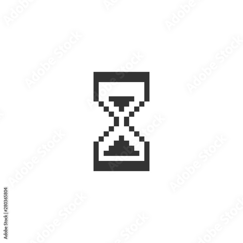 Hourglass pixel black isolated vector icon. Sandglass pixelated pictogram glyph symbol.