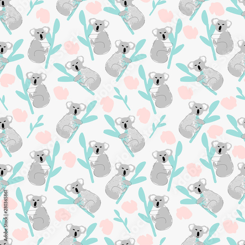 cute cartoon hand drawn childish koala animal seamless pattern background