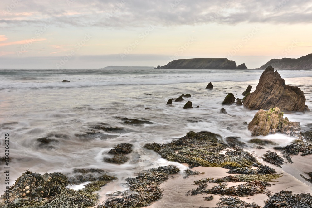 The View to Skokholm Island from Marloes Sands Beach, Pembrokeshire, Wales. The View to Skokholm Island from Marloes Sands Beach, Pembrokeshire, Wales.