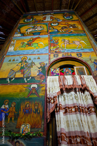 Frescos en la Iglesia de Ragel, Monte Entoto, Addis Abeba, Etiopia, Africa photo