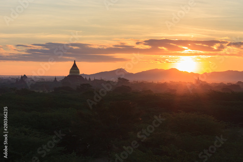 Dawn over the temples of Bagan  Myanmar