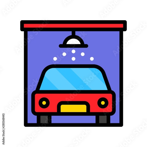 car wash in garage  lightening filled outline icon editable stroke