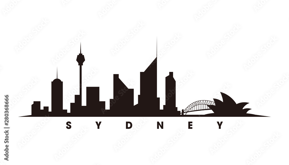 Naklejka premium Sydney skyline and landmarks silhouette vector