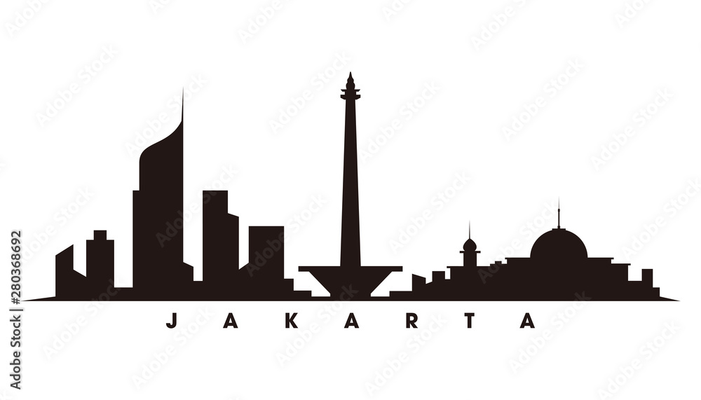 Jakarta skyline and landmarks silhouette vector