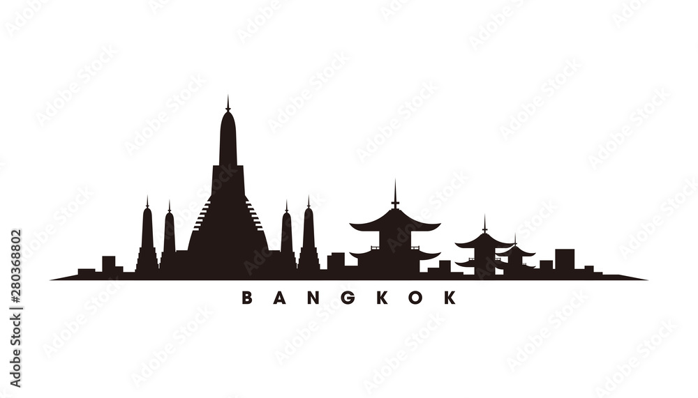 Naklejka premium Wektor sylwetka panoramę Bangkoku i zabytki