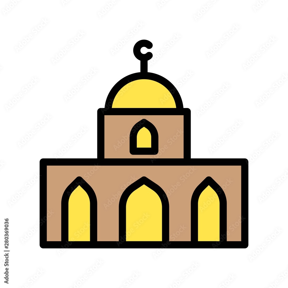 holy mosque building editable stroke icon in filled design.