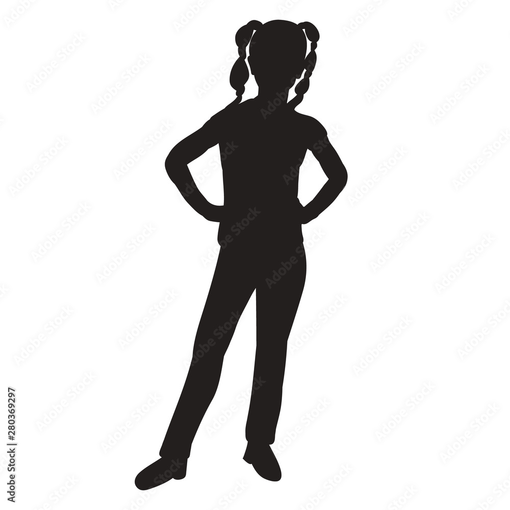 vector isolated black silhouette child girl rejoices