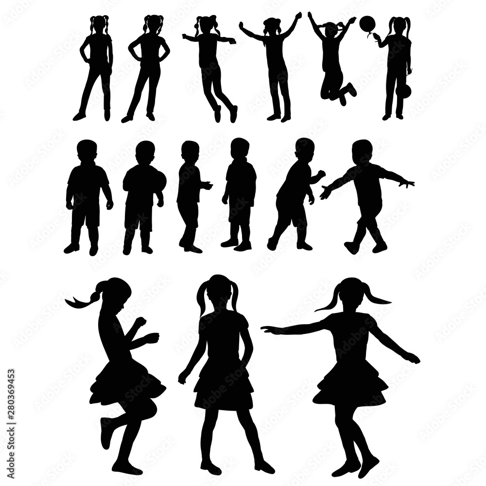 Obraz premium isolated, black silhouette child boy and girl set