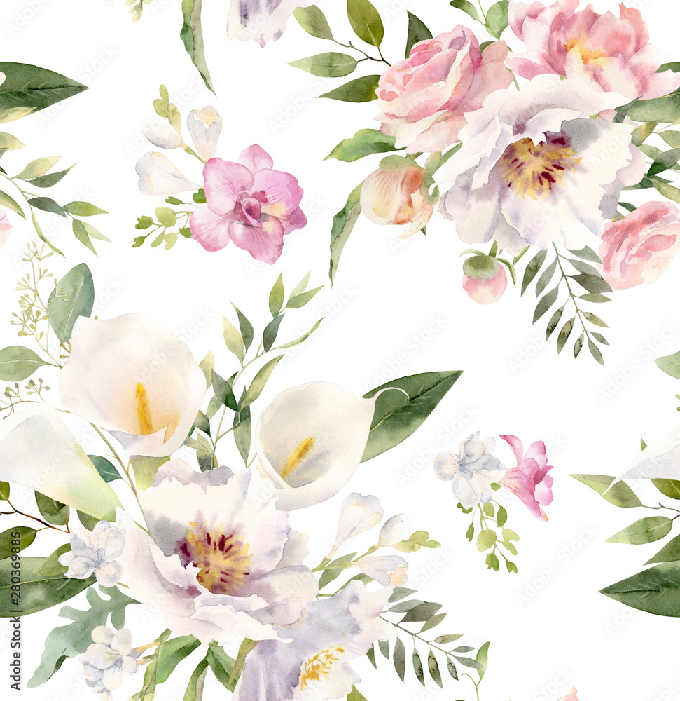 Fototapeta Znakomity ręcznie malowany kwiatowy wzór akwareli