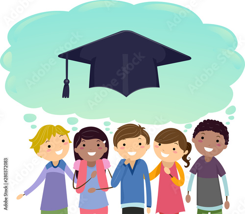 Teens Graduate Thinking Cloud Illustration