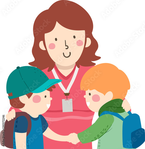 Kids Boys Student Conflict Teacher Shake Hands