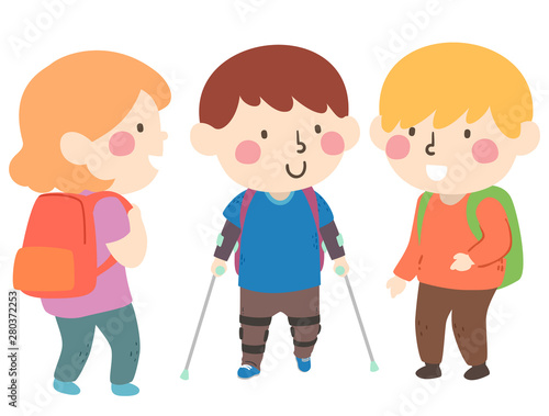 Kids Boy With Special Need Leg Brace Friends